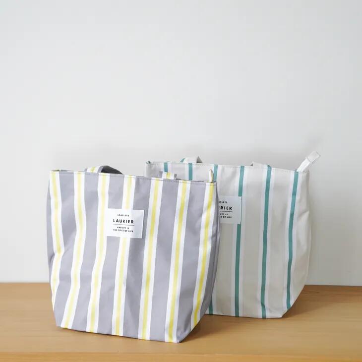 LAURIER (ローリエ) | SHOPPING COOLER BAG L (stripe gray/stripe green) | エコバッグ ランチバッグ ..