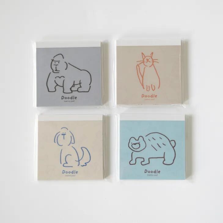 MATOKA (マトカ) | MEMO PAD DOODLE | メモパッド 90x90mm 100ページ 動物 アニマル かわいい 正方形