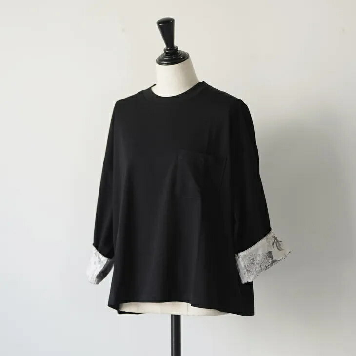 Rakuten - sosotto (ソソット) | sorona混コットンLIBERTY8分袖T (black/beige) | トップス リバティ 26ss