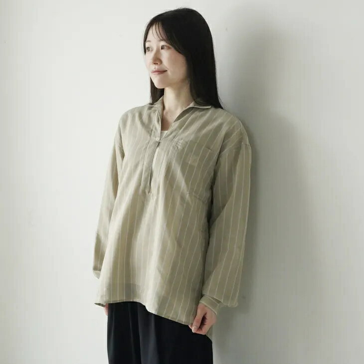ASEEDONCLOUD | Merchant Reversible shirt (beige) size S | アシードンクラウド トップス ストライプ リネン 強撚ローン 2way