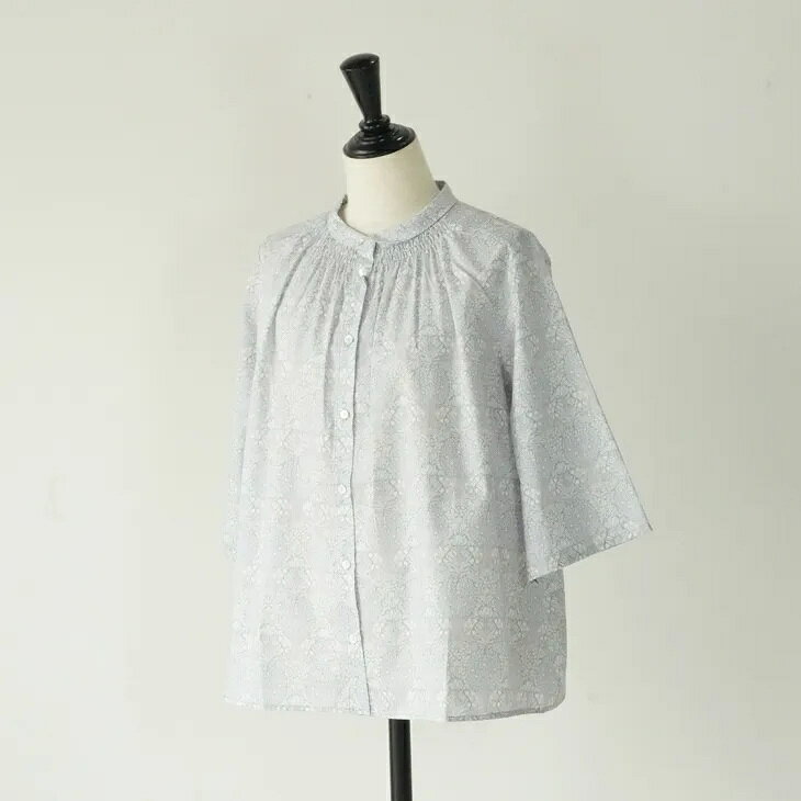 Rakuten - sosotto (ソソット) | LIBERTY タナローンチビ衿ゴムシャーリング6分袖 (lavender) | リバティ Hanley Forest柄 26ss