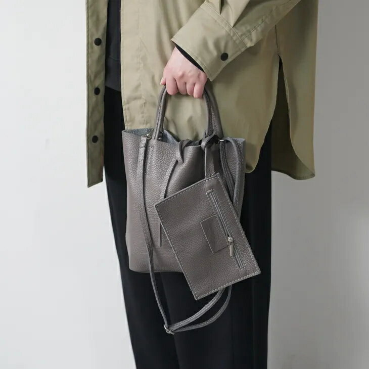 Rakuten - MARLON FIRENZE (マーロンフィレンツェ) | 2way Mini Tote Bag With Pouch (gray) | トートバッグ ショルダーバッグ 2way お洒落