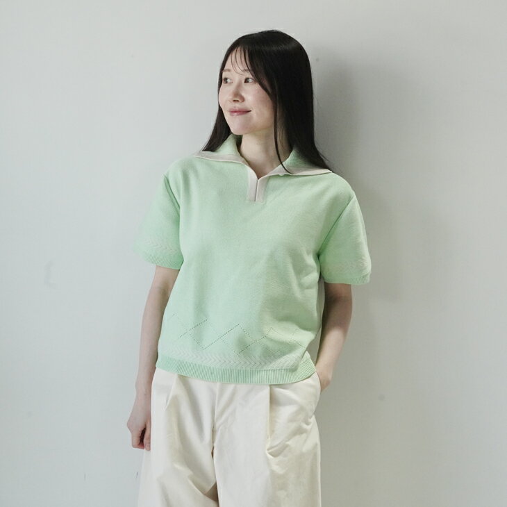 ASEEDONCLOUD | Kafusho Polo Knit (pale green) | アシードンクラウド トップス ポロニット レディース