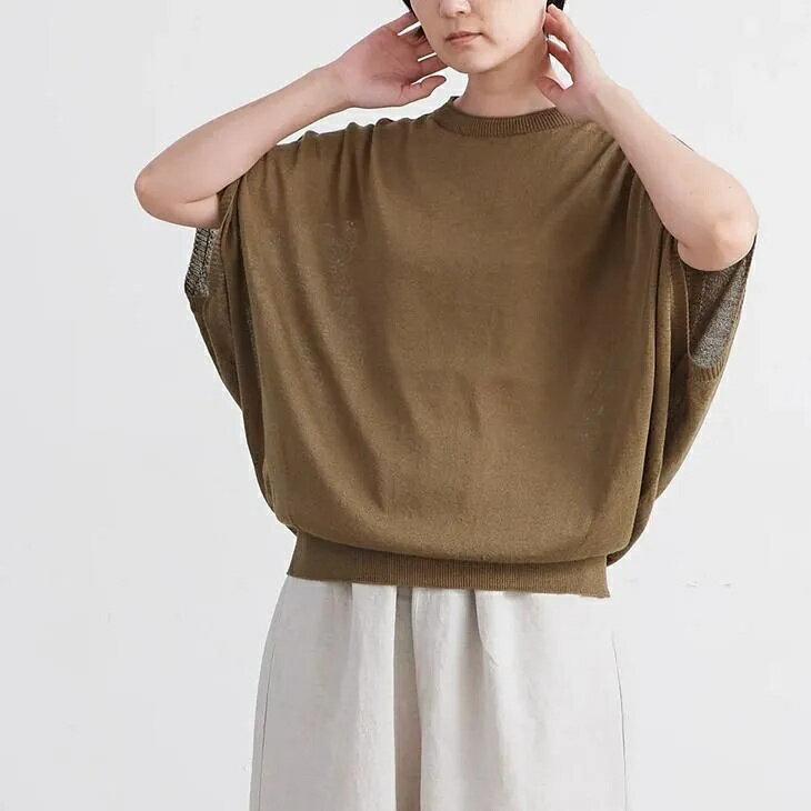 HEAVENLY (ヘブンリー) | PAPER YARN KNIT DOLMAN PULLOVER (khaki/black) | レディース ニット プルオーバー ペーパーヤーン サマーニット ドルマン 半袖 軽量 カーキ ブラック ナチュラル