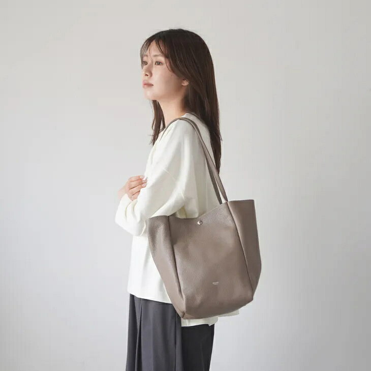 blancle (ブランクレ) | S.LEATHER RECTANGLE TOTE M (taupe/black) | レディース トートバッグ レザートート 本革 牛革 シンプル 軽量 A4対応 通勤 通学 トープ ブラック 日本製