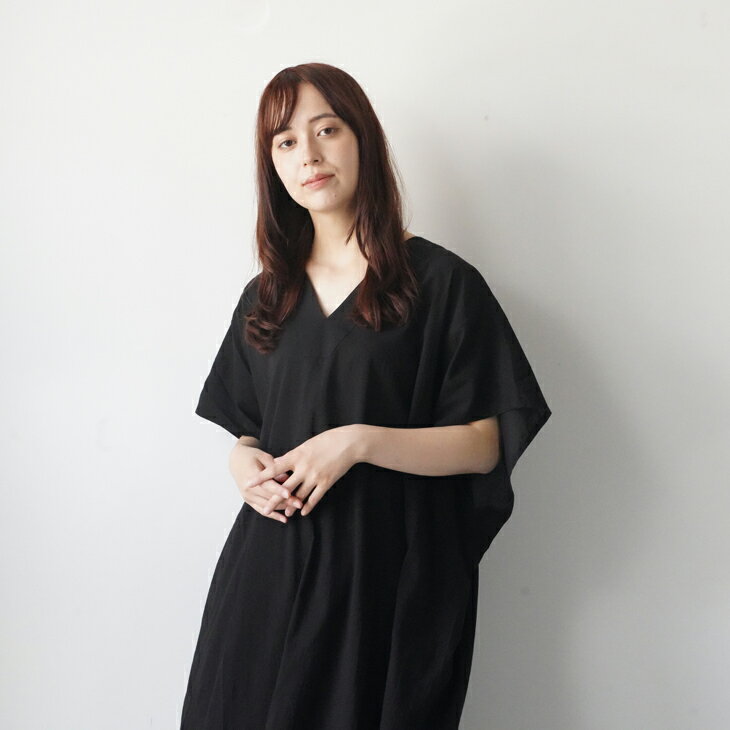 FACTORY (ファクトリー) | 綿ローン Vネックポンチョ (硫化ベージュ/ディープグリーン/ブラック) size 2 | レディース ワンピース ドレス ポンチョ Vネック コットンローン ゆったり 26SS 春夏 ナチュラル