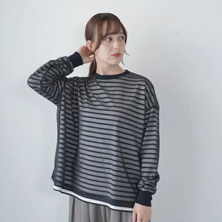 LABORATORY (ラボレイトリー) | LITMUS PULL OVER (black) | レディース トップス プルオーバー シアートップス シアー ボーダー ボーダートップス ブラック 黒 レイヤード 重ね着 透け感