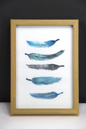 THE CLAY PLAY | WATERCOLOR BIRD FEATHERS (blue/emerald) (no.295) | A3 アートプリント/ポスター