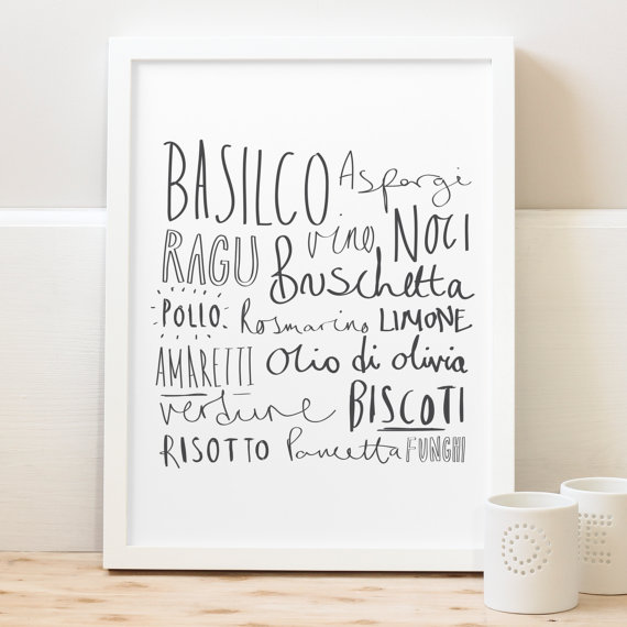 OLD ENGLISH CO. | ITALIAN KITCHEN PRINT (BLACK/WHITE BACKGROUND) | A3 ...
