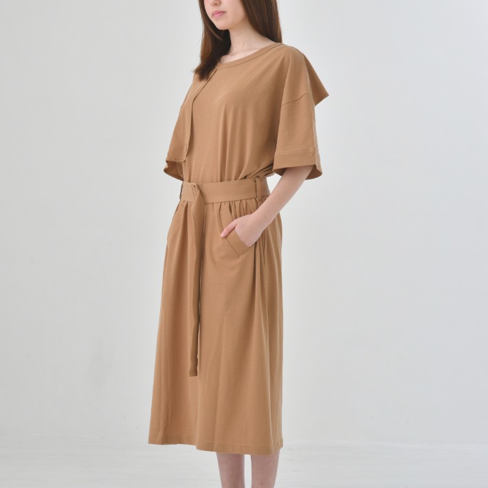 【SALE セール】bedsidedrama | リラックストレンチワンピース (beige) | ワンピース【ベッドサイドドラマ 無地 シンプル ベージュ】