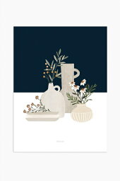 MICUSH | POTTERY AND FLOWERS ART PRINT (dark blue) (AP119) | アートプリント/ポスター (30x40cm)【北欧 シンプル インテリア おしゃれ】