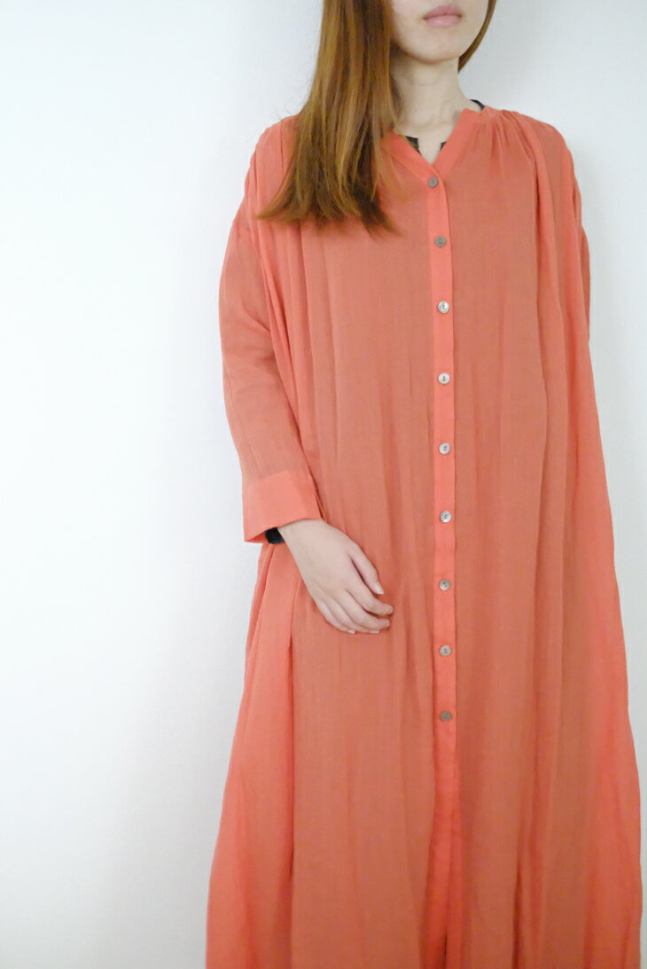 【SALE セール】MB Ultrathin Ramie Front open dress (coral) ワンピース【エムビー シンプル きれいめ】