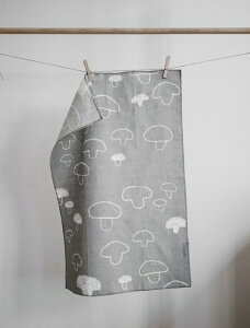 FINE LITTLE DAY | MUSHROOM TEA TOWEL - GREY (no.41100-1) | キッチンクロス (49x70cm)【北欧 スウェーデン 麻 リネン】