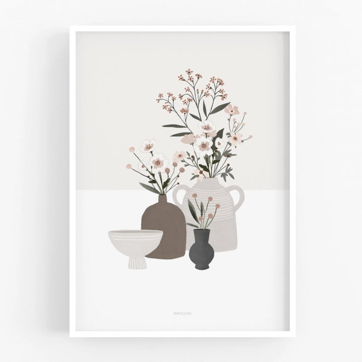 MICUSH | POTTERY AND FLOWERS PRINT light grey AP129 | アートプリント/ポスター 30x40cm 【北欧 シンプル インテリア おしゃれ】