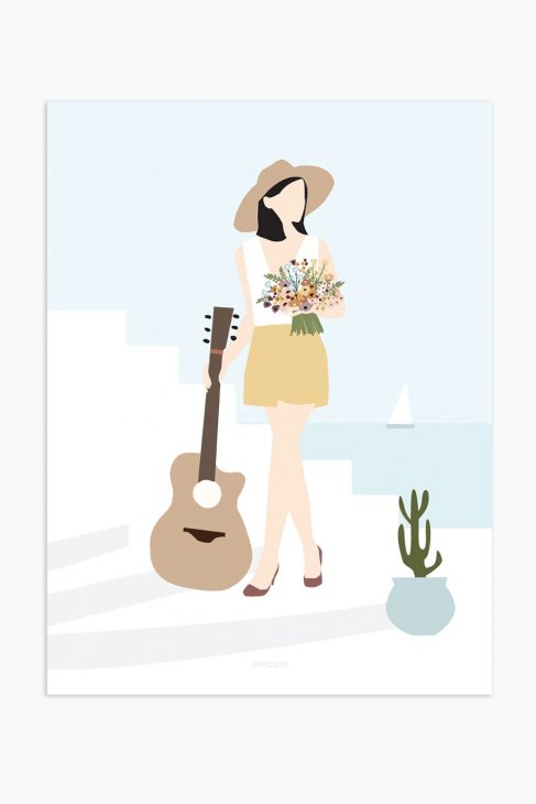 【SALE セール】MICUSH | MODERN WOMEN - GUITAR LADY | アートプリント/ポスター (30x40cm)【北欧 シンプル インテリア おしゃれ】