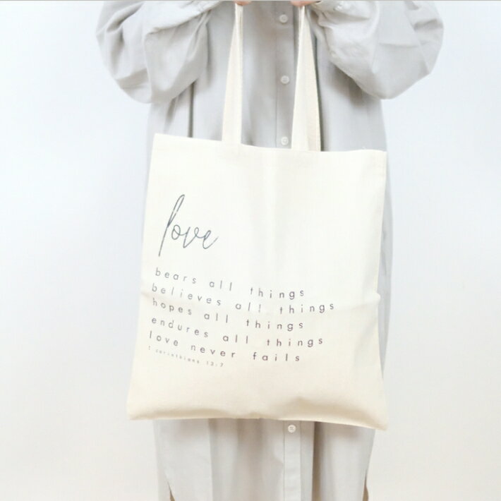 【SALE セール】EVER AFTER BLESSINGS LOVE NEVER FAILS TOTE BAG (black and white) トートバッグ/ショッピングバッグ【メール便送料無料 お買い物バッグ エコバッグ シンプル】