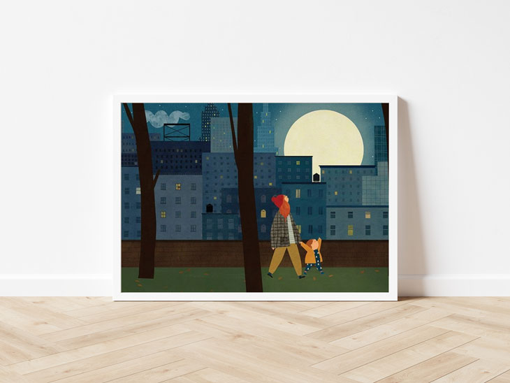 北欧雑貨と音楽 HAFEN ハーフェンの【メール便送料無料】BLANCA GOMEZ | CITY MOON | A4 アートプリント/ポスター｜アングル2