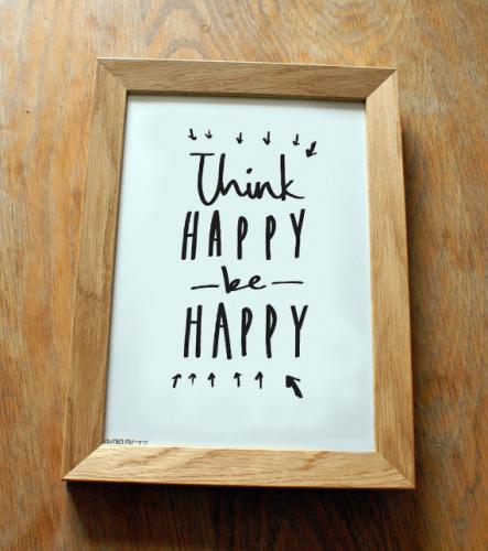 【SALE セール】OLD ENGLISH CO. | THINK HAPPY BE HAPPY PRINT (BLACK/WHITE BACKGROUND) | A3 アートプリント/ポスター