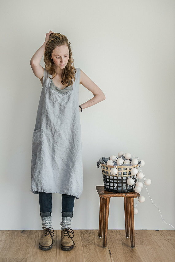 not PERFECT LINEN | PINAFORE - SQUARE CROSS LINEN APRON (washed silver) | エプロン【リネン 麻 ナチュラル リトアニア 北欧 東欧 シンプル おしゃれ メール便送料無料】