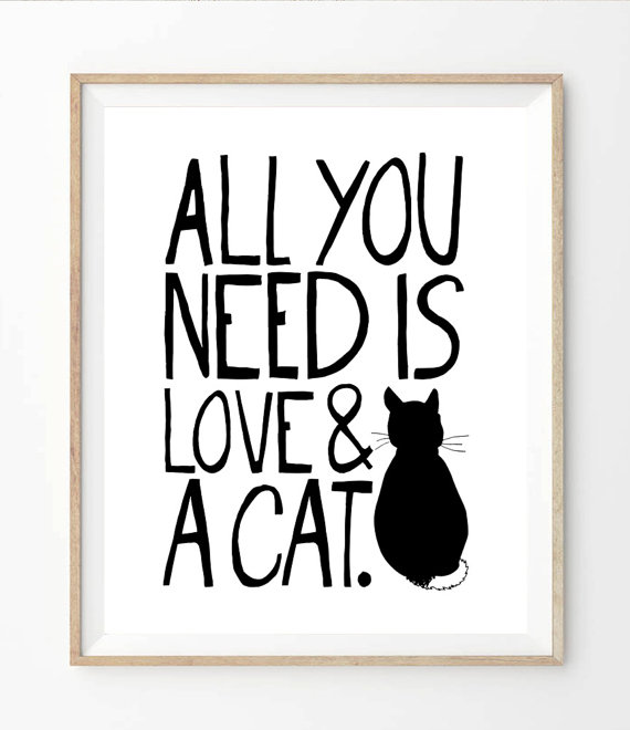 【メール便送料無料】THE LOVE SHOP | ALL YOU NEED IS LOVE AND A CAT | A4 アートプリント/ポスター【白黒 モノクロ 北欧 シンプル おしゃれ インテリア】