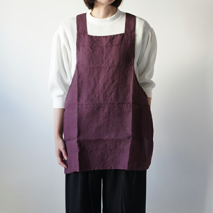not PERFECT LINEN | SHORT SQUARE CROSS LINEN APRON (grape wine) | ץ...