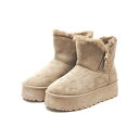 【アウトレット】【訳あり商品】厚底 ファーブーツ 飾りファスナー ムートン調 防寒ブーツ オーク