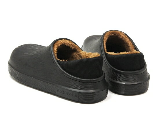 メンズ かかとを踏んでも履ける 軽量 EVA ボア付 2WAYスリッポンシューズ　ブラック