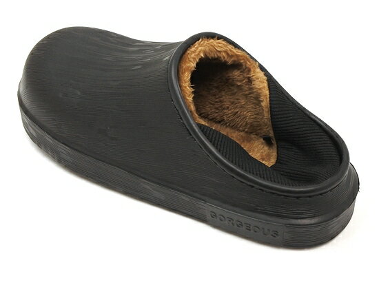 メンズ かかとを踏んでも履ける 軽量 EVA ボア付 2WAYスリッポンシューズ　ブラック