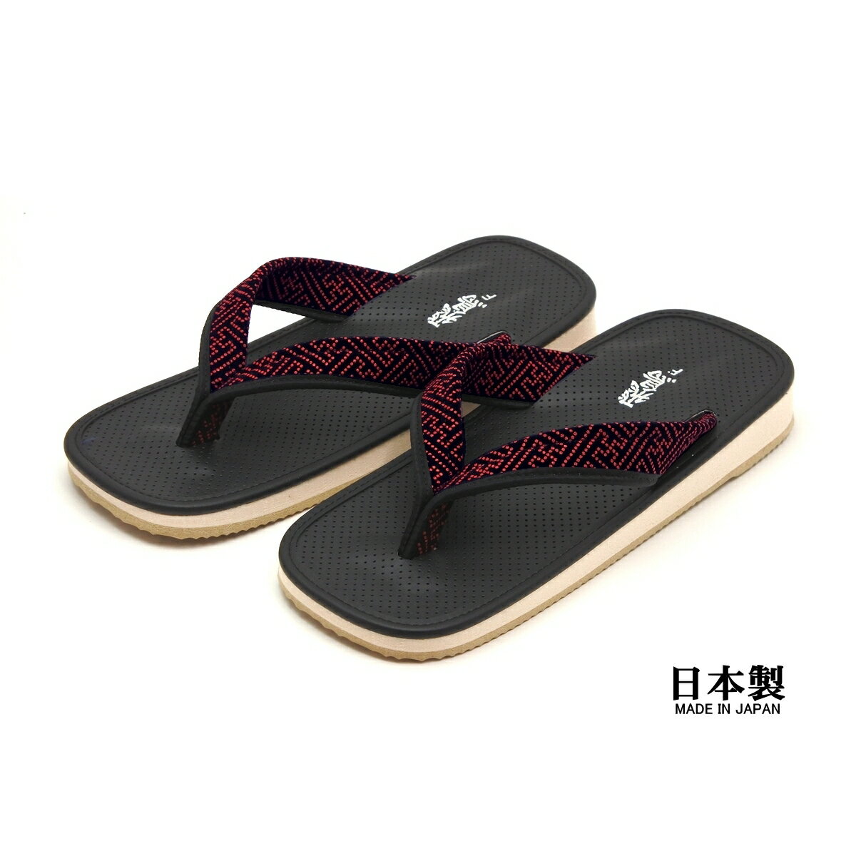 男性用 雪駄 軽装履き パンチング天 軽量EVA底 紗綾形鼻緒　レッド