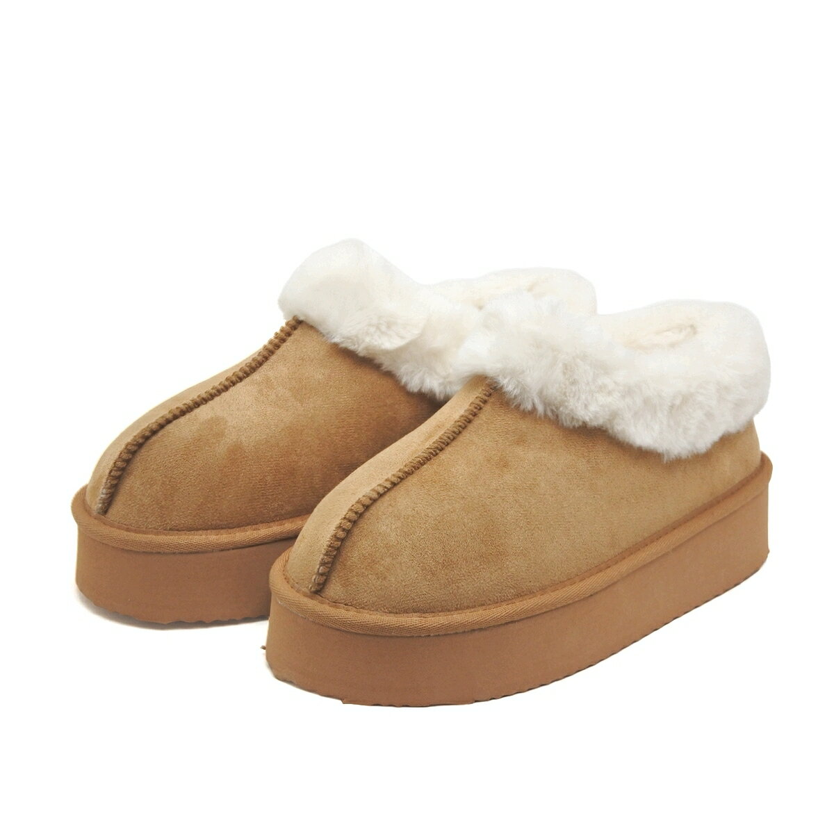 レディース 厚底 ムートン調サンダル あったかボアサンダル　ブラウン