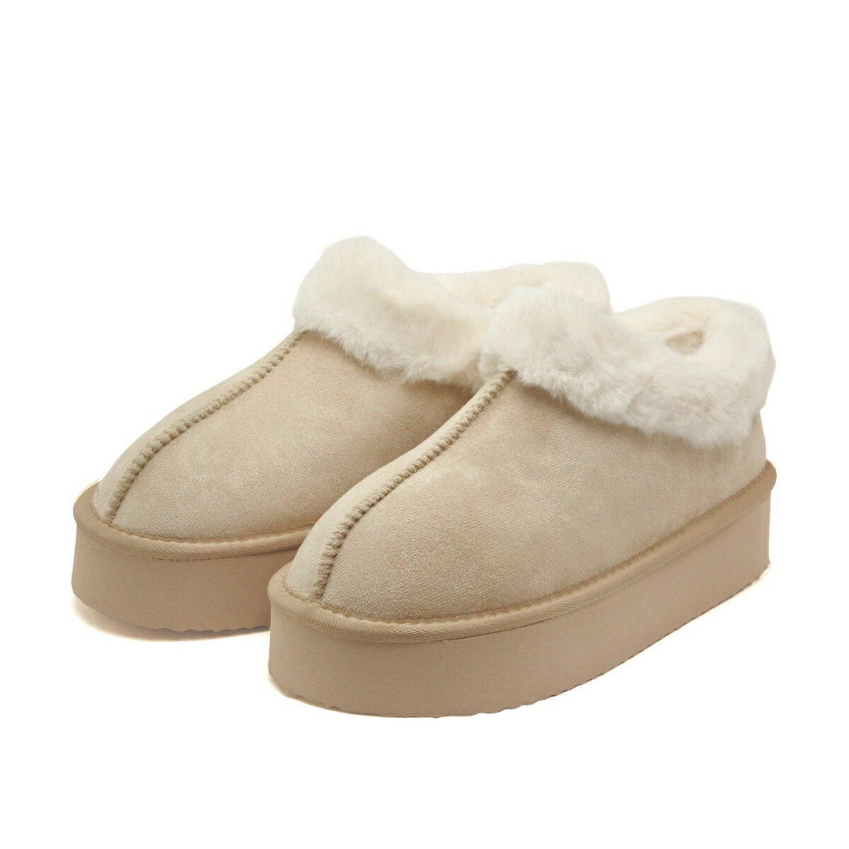 レディース 厚底 ムートン調サンダル あったかボアサンダル　アイボリー