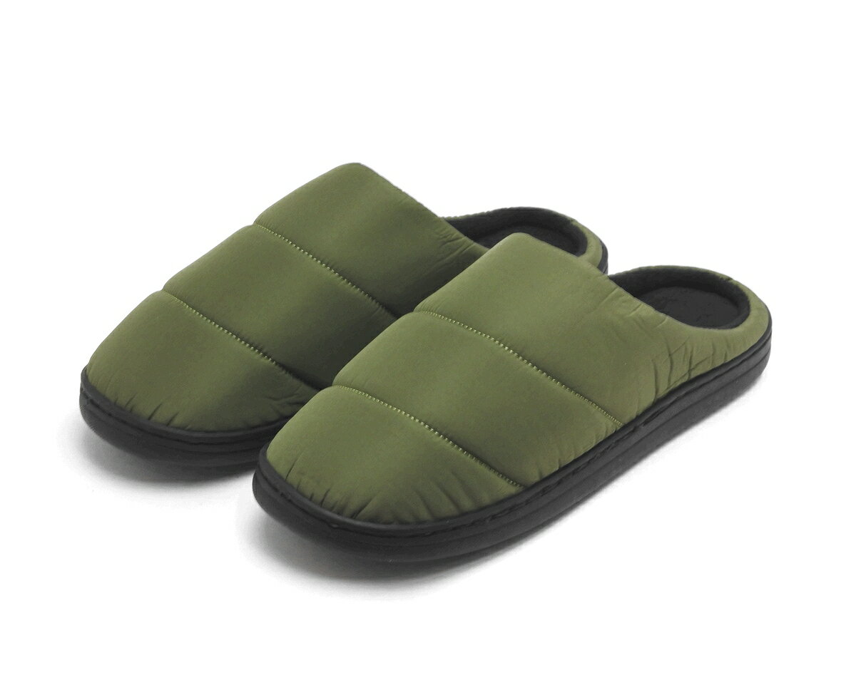 メンズ ふかふか あったか ダウン調サンダル 防寒 軽量 クロッグサンダル　カーキ(4)