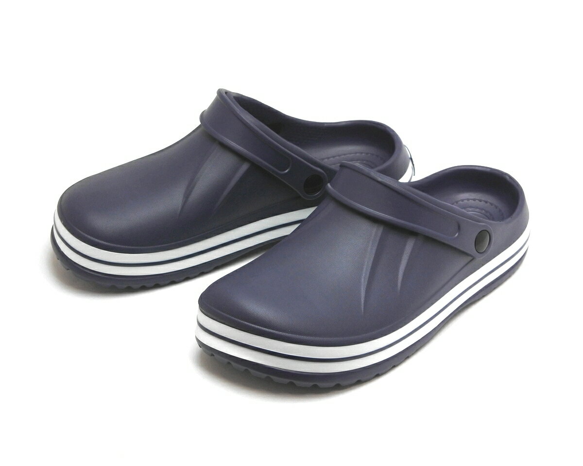 メンズ 穴なし 防水 軽量 EVAサンダル 2WAYストラップ ライン入り　ネイビー