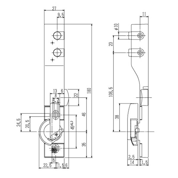 YKKAP　BBS-225U　クレセント　ボタン錠付　ねじ同梱　（適用商品：片上げ下げ窓用　フレミングJ・エイ..