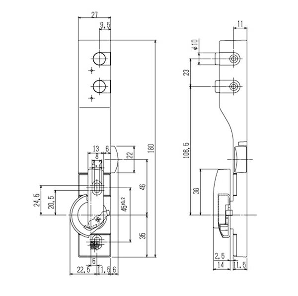 YKKAP　BBS-229U　クレセント　ボタン錠付　ねじ同梱　（適用商品：片上げ下げ窓用　エピソード・エピ..