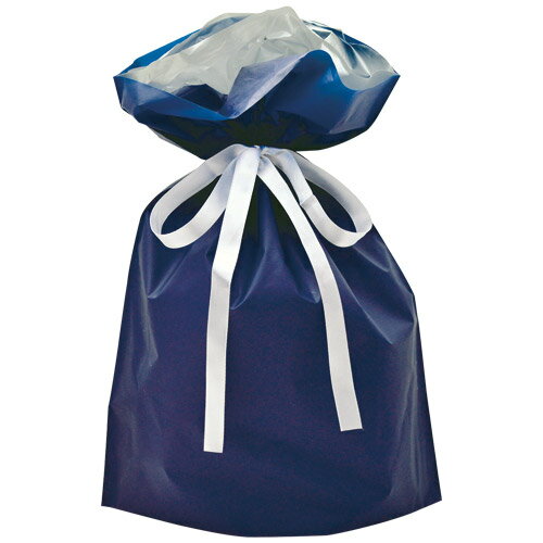 ラッピングバッグ 50-4460 巾着袋ネイビー(中)(ヘッダー付き袋入り)