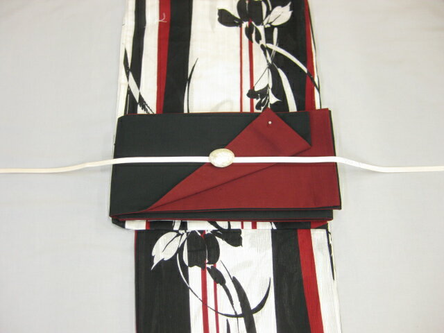 女性用・レディース浴衣 古典柄 菖蒲柄浴衣・両面細帯 帯留4点セット