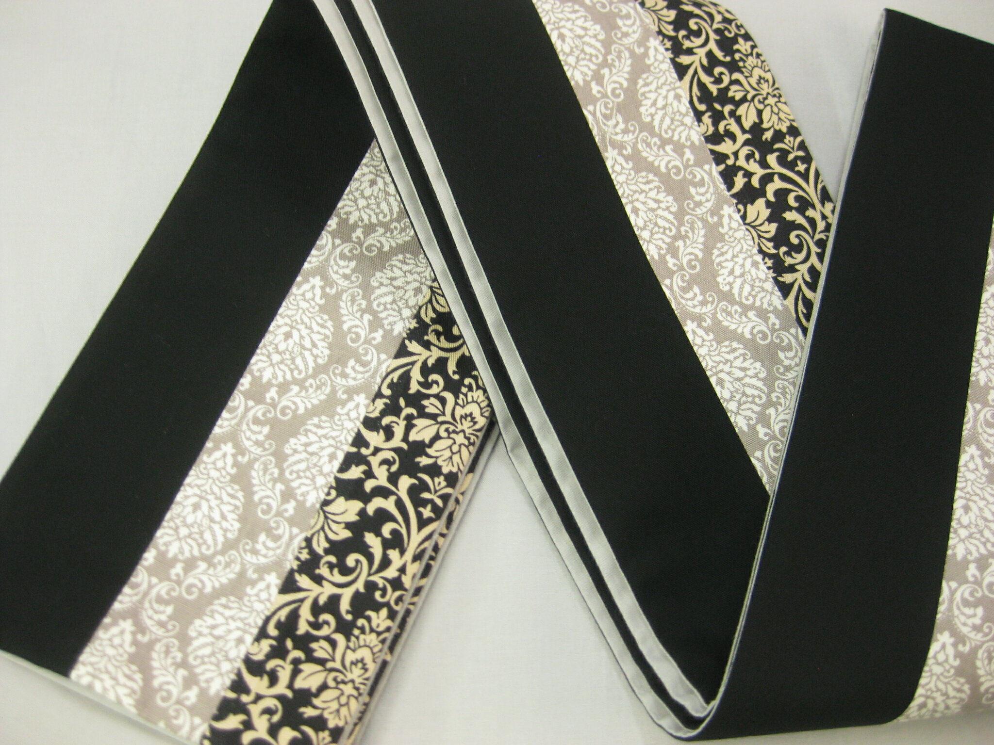 半幅帯 細帯・四寸帯 切取り・黒/グレー