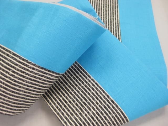 日本製 麻 半幅帯 細帯 四寸帯 半幅帯 ターコイズブルー麻―端縞