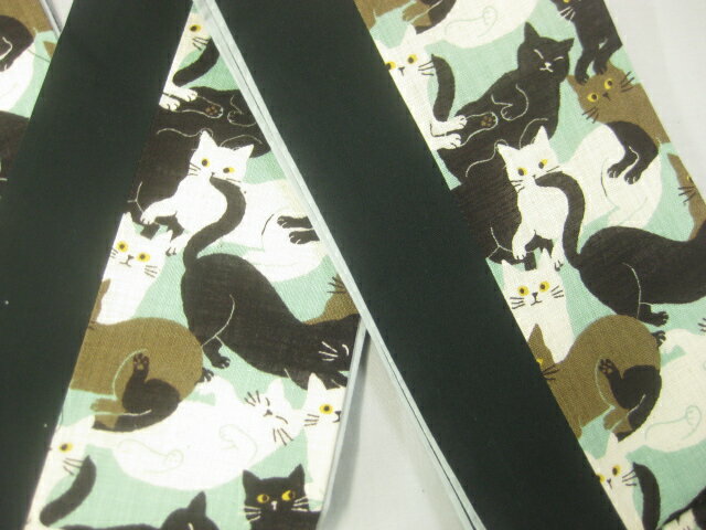 ごろにゃんこ ねこちゃん柄 ネコ 細帯 日本製 ミントグリーン