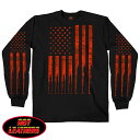 日本未発売 セール価格 ホットレザー Flag Bullets Men 039 s Long Sleeve T-Shirt フラッグ ブレッツ メンズ ロング スリーブ Tシャツ 長袖 ロンT 米国 HOTLEATHERS 直輸入 ブラック 黒 赤 星条旗 英字 プリントT バイクに