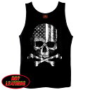 日本未発売! セール価格! ホットレザー [Flag Skull Black Men's Tank Top] フラッグ スカル ブラック メンズ タンクトップ! ノースリーブシャツ! HOTLEATHERS 米国直輸入! ブラック 黒 骸骨 プリント インナー バイクに!