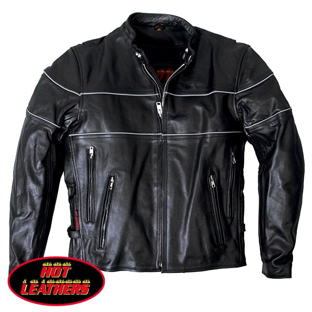 米国直輸入! ホットレザー [Motorcycle Leather Jacket With Reflective Piping] モーターサイクル レザー ジャケット ウィズ リフレクティブ パイピング! 本革 ライダースジャケット 革ジャン 夜光反射 インナー取外OK! ベンチレーション機能装備!