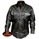 日本未発売 セール価格 ホットレザー Motorcycle Genuine Leather Shirt モーターサイクル ジェニュイン レザー シャツ 珍しい本革スナップボタンダウンシャツ ブラック 黒 サテン裏地 米国直輸入 ジャケットのように重ね着もOK 大きいサイズ