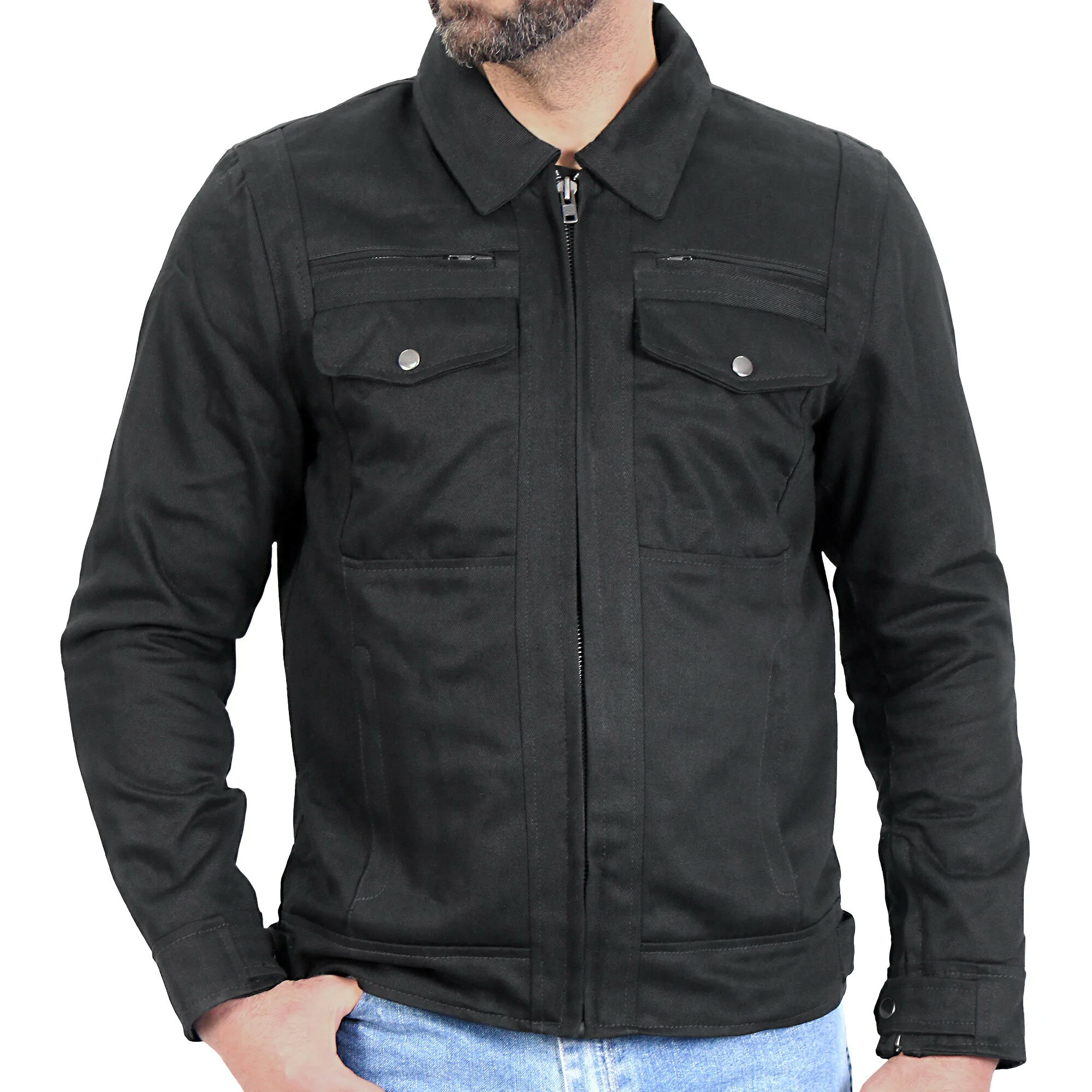 日本未発売! セール価格! ホットレザー [MEN'S BLACK DENIM ARMORED MOTORCYCLE SHIRT BIKER JACKET] メンズブラックデニムアーマードモーターサイクルシャツバイカージャケット! 黒 米国直輸入! 大きいサイズ! M~3XLサイズ