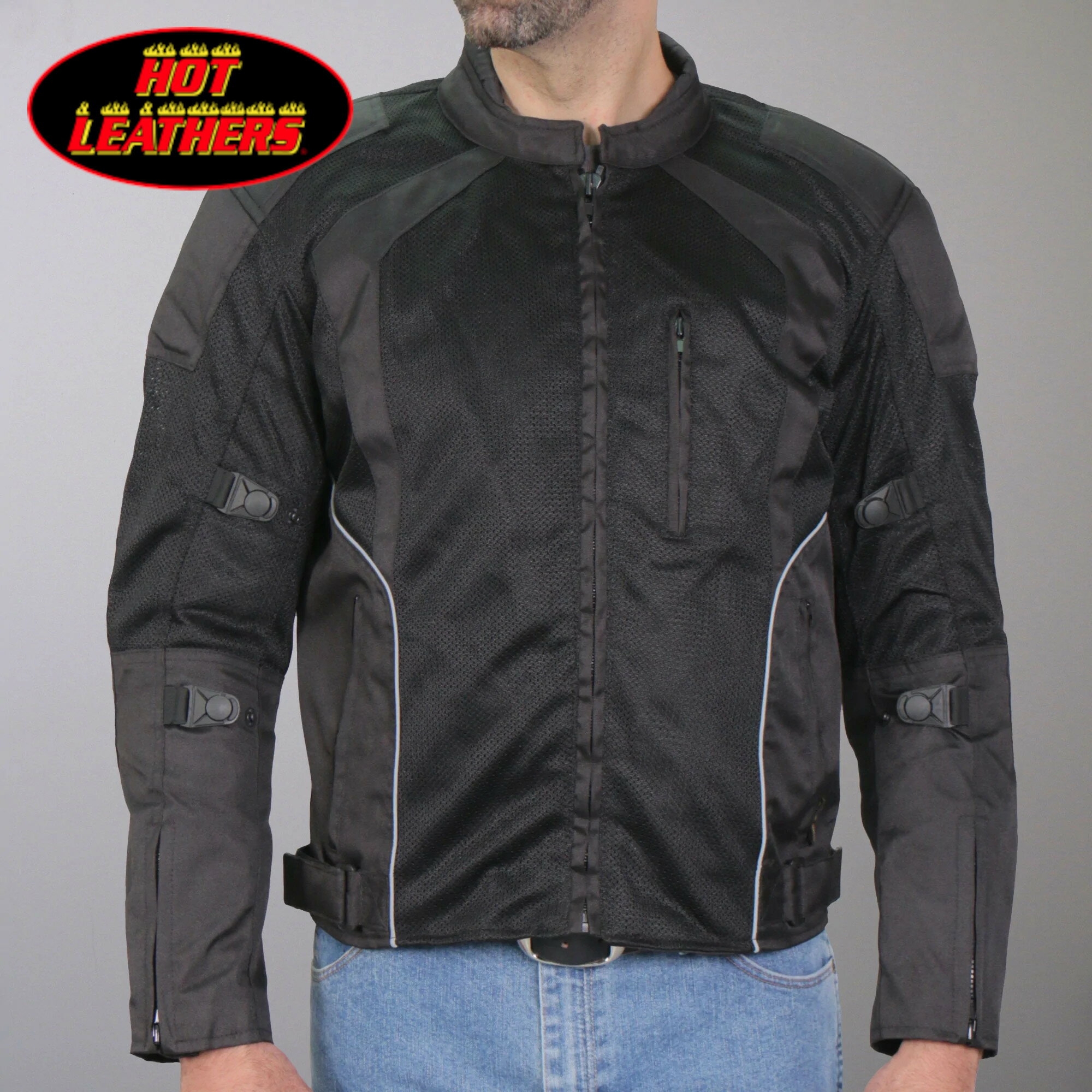 日本未発売! セール価格! ホットレザー [MEN’S BLACK BIKER ARMORED NYLON MESH MOTORCYCLE JACKET] メンズブラックバイカーアーマードナイロンメッシュモーターサイクルジャケット! 黒 米国直輸入! 大きいサイズ! 2XL~3XLサイズ