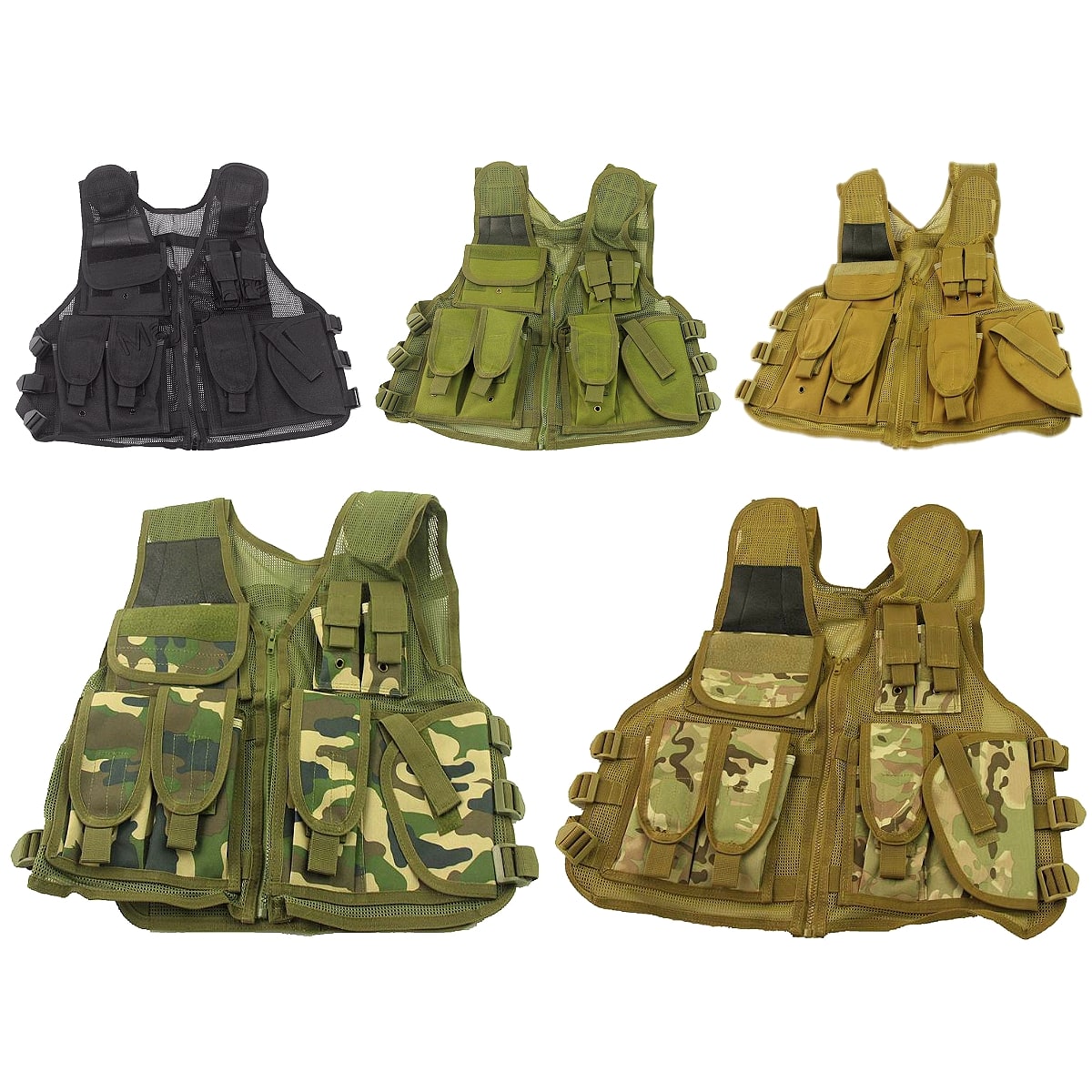 【送料無料!】全5色! フリーサイズ [Men's Military Zipper Mesh Molle Vest] メンズ ミリタリージッパ..
