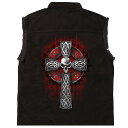 日本未発売! セール価格! ホットレザー [Celtic Cross Men's Sleeveless Denim Shirt] ケルティッククロス メンズ スリーブレス デニムシャツ! タンクトップ ベスト ノースリーブ HOTLEATHERS 米国直輸入! ブラック 黒 骸骨 スカル 十字架 重ね着 バイクに!