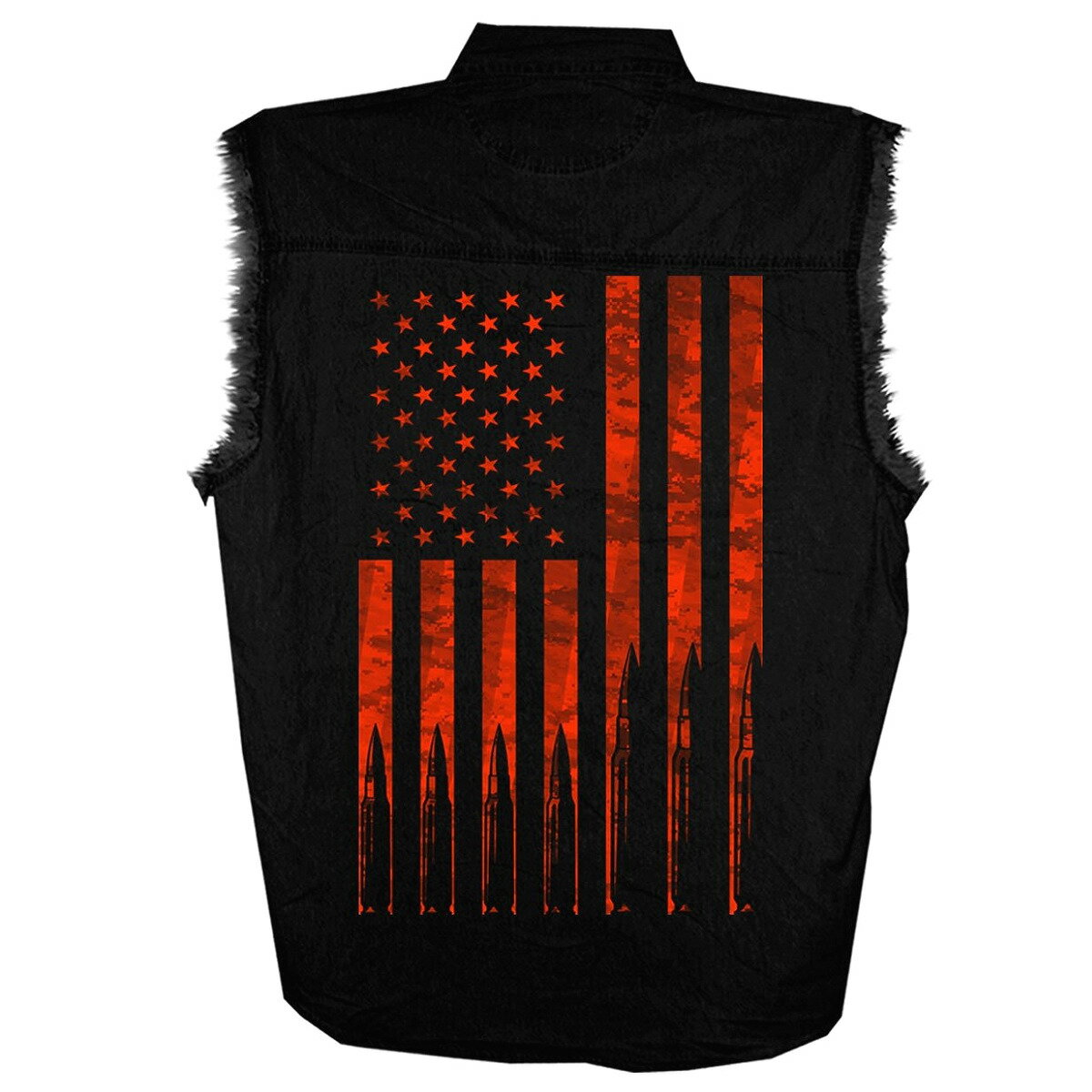 ̤ȯ! ! ۥåȥ쥶 [Flag Bullets Men's Sleeveless Denim Shirt] եå֥å  ꡼֥쥹 ǥ˥ॷ! 󥯥ȥå ٥ Ρ꡼ HOTLEATHERS ƹľ͢! ֥å    USA Ť Х!