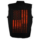 日本未発売! セール価格! ホットレザー [Flag Bullets Men's Sleeveless Denim Shirt] フラッグブレッツ メンズ スリーブレス デニムシャツ! タンクトップ ベスト ノースリーブ HOTLEATHERS 米国直輸入! ブラック 黒 星条旗 国旗 USA 重ね着 バイクに!